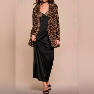 New Luxe Leopard Print Faux Fur Fluffy Coat Jacket Dark Brown Black